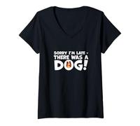Femme Sheltie Humoristique avec Inscription « Sorry I'm Late There Was A Dog » T-Shirt avec Col en V