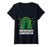 Femme Shenanigans Coordinator St Patricks Day Green Rainbow T-Shirt avec Col en V