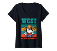 Femme Shérif Cowboy Cat de West Of The Whiskers T-Shirt avec Col en V