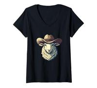 Femme Shérif de mouton en service avec un chapeau de cowboy T-Shirt avec Col en V