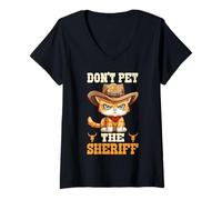 Femme Shérif mignon et grincheux pour chat T-Shirt avec Col en V