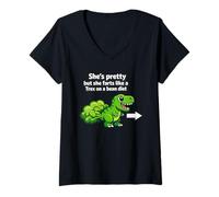 Femme She's Pretty But She Farts Like A T Rex on Bean Diet T-Shirt avec Col en V