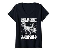 Femme She's So Pretty But Farts Like A T-Rex on A Bean Diet Drôle T-Shirt avec Col en V