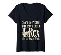 Femme She's So Pretty But Farts Like A T-Rex on A Bean Diet Funny T-Shirt avec Col en V