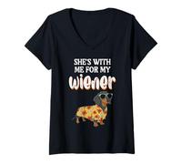 Femme Shes with Me for My Dog Funny Teckel Inappropriate Men T-Shirt avec Col en V