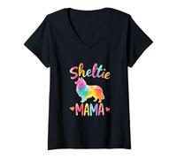 Femme Shetland Sheepdog Mama Design coloré Shetland Sheepdog Mom T-Shirt avec Col en V