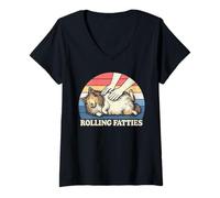 Femme Shetland Sheepdog Rolling Fatties Jeu de Mots pour Amoureux des Chiens T-Shirt avec Col en V