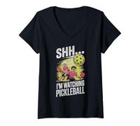 Femme SHHH I'm Watching Pickleball Funny Grandma Family Court T-Shirt avec Col en V