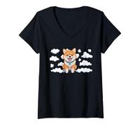 Femme Shiba Inu dans Les Nuages - Chien Mignon et Ciel Moelleux Art T-Shirt avec Col en V