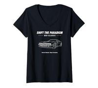 Femme Shift The Paradigm Neo-Classic Voiture Line Art Aesthetic T-Shirt avec Col en V