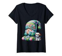 Femme Shih Tzu Dog Grandpa Gnome Praying Hands For Christian Dad T-Shirt avec Col en V