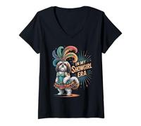 Femme Shih Tzu drôle dans Une Tenue de l'ère Showgirl Meme Dog Women Girls T-Shirt avec Col en V