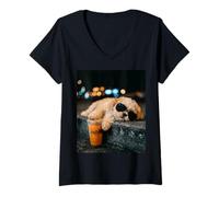 Femme Shih Tzu Iced Coffee Late Night Chill Dog Lover Apparel T-Shirt avec Col en V