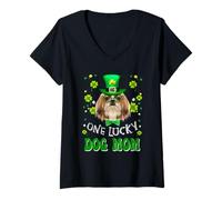Femme Shih Tzu One Lucky Dog Mom Funny Dogs Lover St Patricks Day T-Shirt avec Col en V