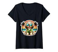 Femme Shih Tzu Propriétaire de chien Summer Vibes Vacation Tropical Holiday T-Shirt avec Col en V