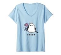 Femme Shima Enaga Fleur d'oiseau oiseau sauvage Japon Hokkaido Fée de neige T-Shirt avec Col en V