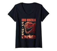 Femme Shin Godzilla a City Doomed Collage with Kanji Monster Movie T-Shirt avec Col en V