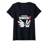 Femme Shinderu! Drôle Chibi Anime Bunny Kawaii Manga Comédie T-Shirt avec Col en V
