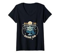 Femme Shine on Hanukkah Menorah Design étoile de David T-Shirt avec Col en V