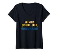 Femme Shining Bright This Hanukkah Tee Hanukkah, lumières juives T-Shirt avec Col en V