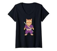 Femme Shinobi Samurai Ninja Cat Warrior Art Japonais T-Shirt avec Col en V