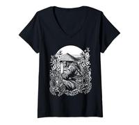 Femme Shinobi with Ronin Straw Hat | Japan Sakura - Halftone Style T-Shirt avec Col en V