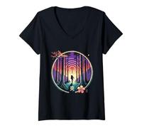 Femme Shinrin-Yoku Tech Break Coucher de Soleil déconnectant T-Shirt avec Col en V