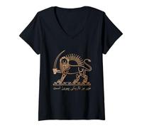 Femme Shiro Khorshid Lion et Soleil - Emblème du patrimoine persan de l'Iran T-Shirt avec Col en V