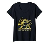 Femme Shiro Khorshid Lion et Soleil - Emblème du patrimoine persan de l'Iran T-Shirt avec Col en V