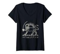 Femme Shiro Khorshid Lion et Soleil - Emblème du patrimoine persan de l'Iran T-Shirt avec Col en V