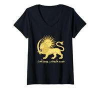 Femme Shiro Khorshid Lion et soleil Persian Heritage Emblème de l'espoir T-Shirt avec Col en V