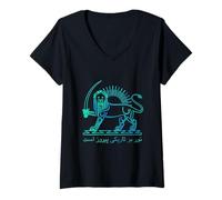 Femme Shiro Khorshid Lion et soleil Persian Heritage Emblème de l'espoir T-Shirt avec Col en V