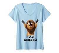 Femme Shirt Équipe Après-Ski Lion - Ski Groupe Hiver T-Shirt avec Col en V
