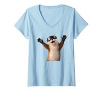 Femme Shirt Équipe Après-Ski Loutre - Ski Groupe Hiver T-Shirt avec Col en V