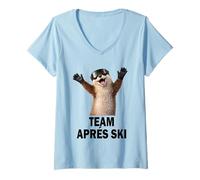 Femme Shirt Équipe Après-Ski Loutre - Ski Groupe Hiver T-Shirt avec Col en V
