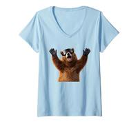 Femme Shirt Équipe Après-Ski Ours Brun - Ski Groupe Hiver T-Shirt avec Col en V