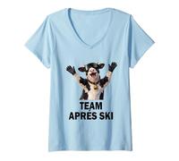 Femme Shirt Équipe Après-Ski Vache - Ski Groupe Hiver T-Shirt avec Col en V