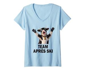 Femme Shirt Équipe Après-Ski Vache - Ski Groupe Hiver T-Shirt avec Col en V