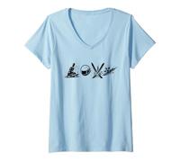 Femme Shirt Love Ski - Amour du Ski Montagne Hiver T-Shirt avec Col en V
