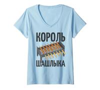 Femme Shish Kebab Barbecue à brochettes Russes Russes T-Shirt avec Col en V