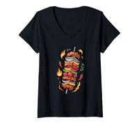 Femme Shish Kebab Cartoon Skewer T-Shirt avec Col en V