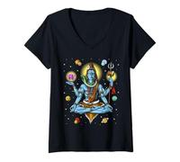 Femme Shiva Dieu Hindou Zen Yoga Méditation Hindouisme Spirituel T-Shirt avec Col en V