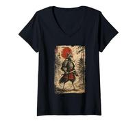 Femme Shoebill Japanese Samurai Warrior Vintage Graphic Ukiyo-e T-Shirt avec Col en V