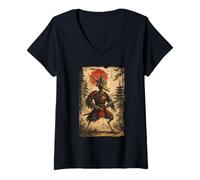 Femme Shoebill Samurai Japanese Warrior Vintage Graphic Ukiyo-e T-Shirt avec Col en V