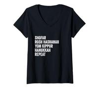 Femme Shofar Rosh Hashanah Yom Kippur Hanukkah Repeat Jewish Elul T-Shirt avec Col en V