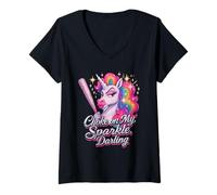 Femme Shoke On My Radiance Funny Unicorn Rainbow Attitude T-Shirt avec Col en V