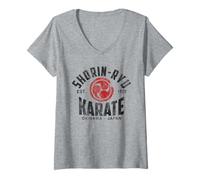 Femme Shorin-RYU Karate Do Arts Martiaux Japonais Okinawa Vintage T-Shirt avec Col en V