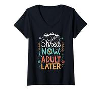 Femme Shred Now Doodle Mountain Planche à Neige pour Adulte T-Shirt avec Col en V