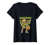 Femme Shred The Bones Guitare Squelette T-Shirt avec Col en V