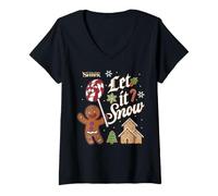 Femme Shrek Let It Snow Holiday Gingy T-Shirt avec Col en V